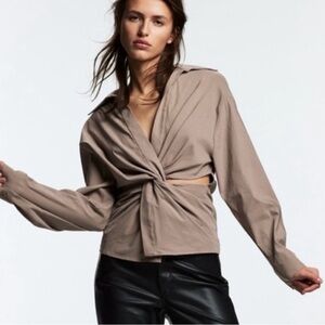 Zara collard shirt with tie detail